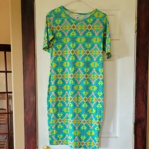 LuLaRoe Blue and Green Patterned Midi Dress